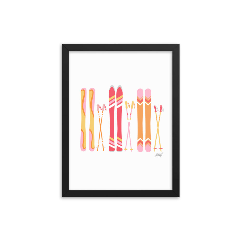 Ilustración de esquí (paleta cálida) - Lámina enmarcada